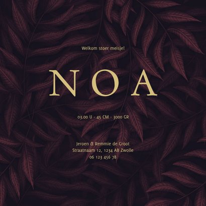 Geboortekaartje jungle bladeren met gouden panter silhouet 3