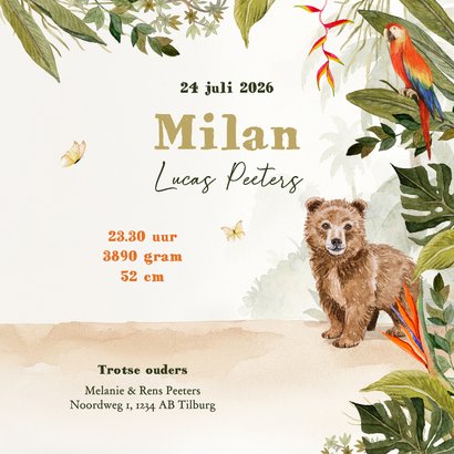 Geboortekaartje jungle dieren schattig waterverf illustratie 3