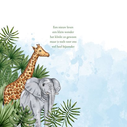 Geboortekaartje jungle dieren waterverf blauw 2