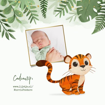 Geboortekaartje jungle tijger goud hartjes illustratie 2
