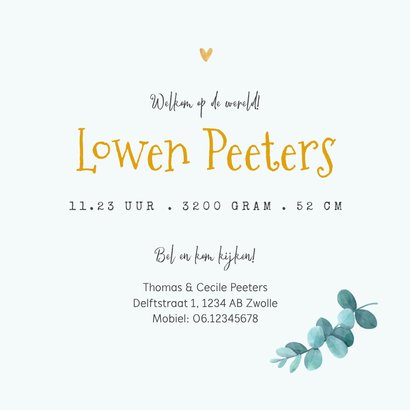 Geboortekaartje jungle winter lief dieren uil 3