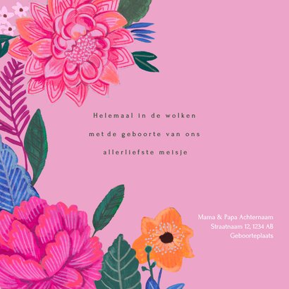 Geboortekaartje kleurrijke bloemen roze 2
