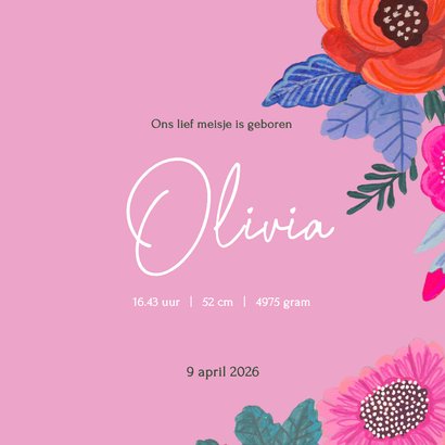 Geboortekaartje kleurrijke bloemen roze 3