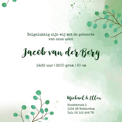 Geboortekaartje koala met baby en takjes waterverf  3