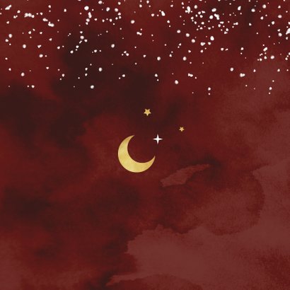 Geboortekaartje koper rood maan sterren Achterkant