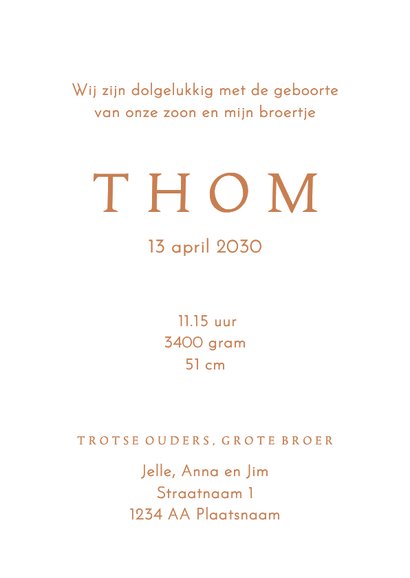 Geboortekaartje koperfolie broer geeft broertje de fles 3