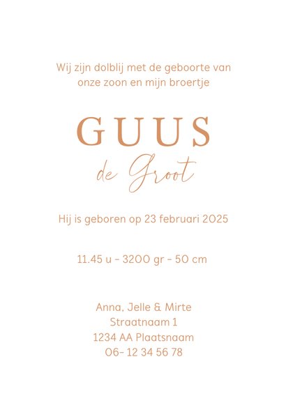 Geboortekaartje koperfolie zus kust broertje of zusje 3