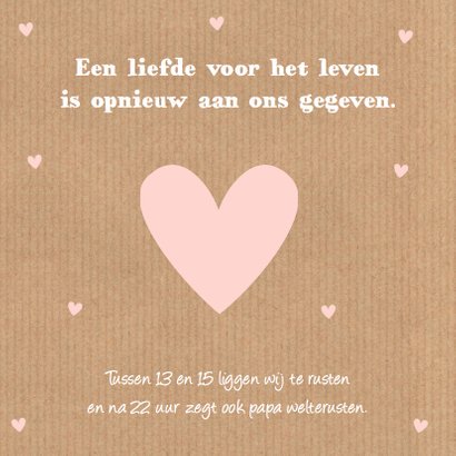 Geboortekaartje kraft hartjes 2
