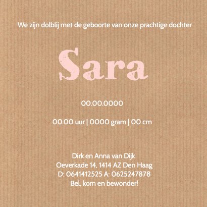 Geboortekaartje kraft hartjes 3
