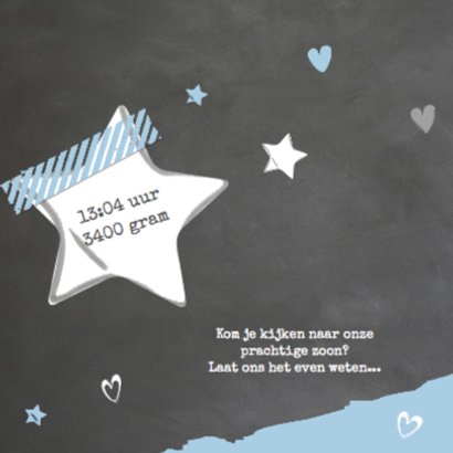 Geboortekaartje krijtbord blauw - Siem 2