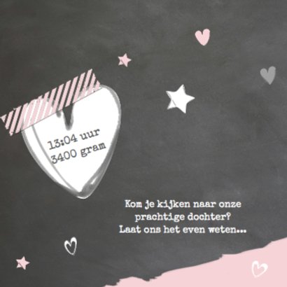 Geboortekaartje krijtbord roze- LOVZ 2