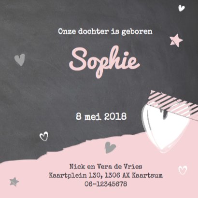 Geboortekaartje krijtbord roze- LOVZ 3