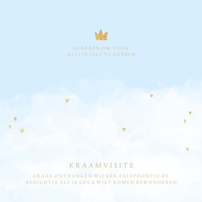 Geboortekaartje kroontje wolken hartjes jongen 2