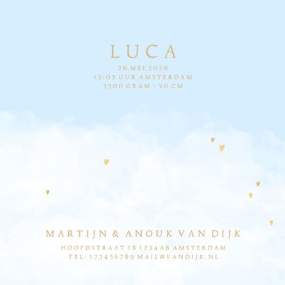 Geboortekaartje kroontje wolken hartjes jongen 3