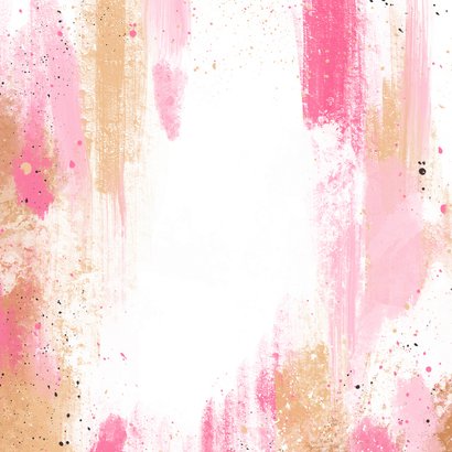 Geboortekaartje kunstzinnig roze verf abstract Achterkant