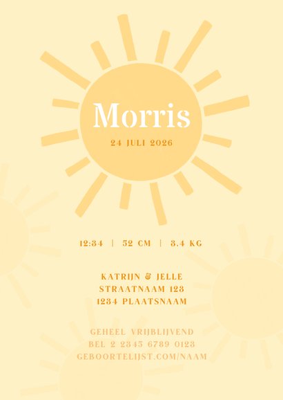 Geboortekaartje lachend zonnetje tussen wolkjes 3