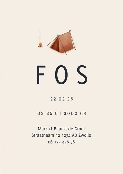 Geboortekaartje landschap met tentje en kampvuur 3