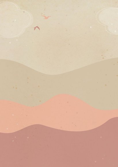 Geboortekaartje landschap met zon en konijntje roze Achterkant