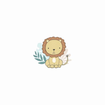 Geboortekaartje - Leeuw met jungle bladeren jongen Achterkant