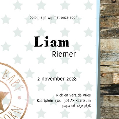 Geboortekaartje Liam sterren hout- LO 3