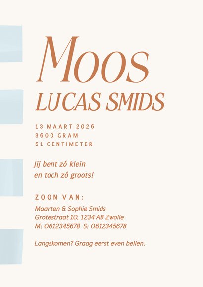 Geboortekaartje lichtblauwe blokjes en koperfolie 3