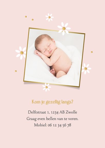 Geboortekaartje lief bloemetjes goud stipjes stijlvol 2