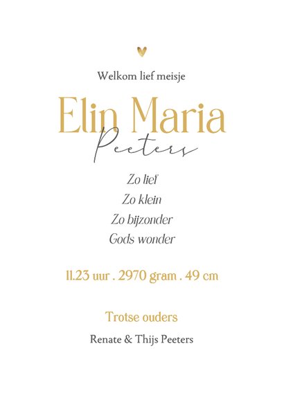 Geboortekaartje lief bloemetjes goud stipjes stijlvol 3