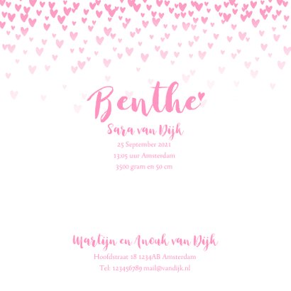 Geboortekaartje lief hartjes aquarel roze 3