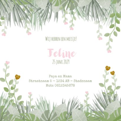 Geboortekaartje lief hartjes botanische stijl 3