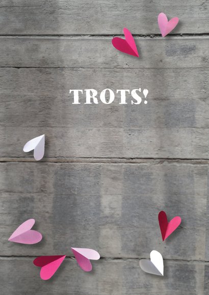 Geboortekaartje hout meisje roze hartjes 2