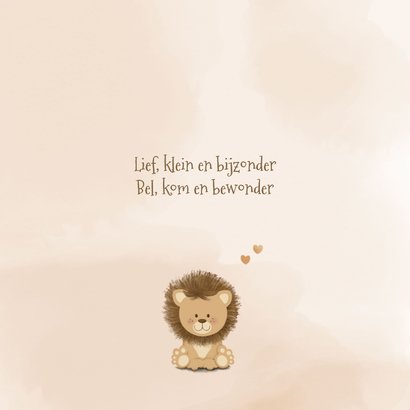 Geboortekaartje lief leeuwtje in zachte beige tinten 2