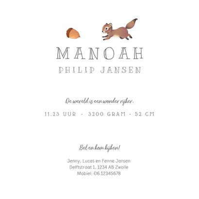 Geboortekaartje lief met herfst dieren 3