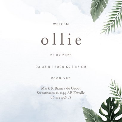 Geboortekaartje lief olifantje blauw jungle thema 3