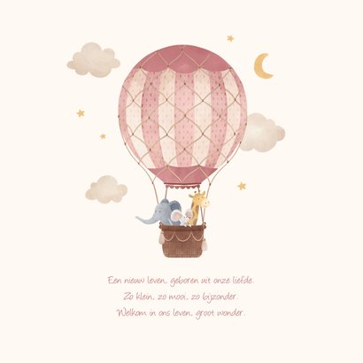Geboortekaartje lief roze dieren luchtballon vintage sterren 2