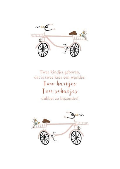Geboortekaartje lief roze fietsjes tweeling 2