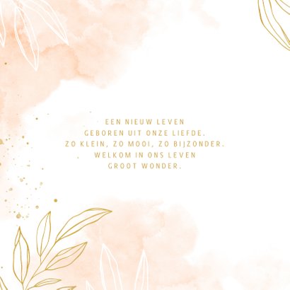 Geboortekaartje lief roze waterverf met blaadjes 2