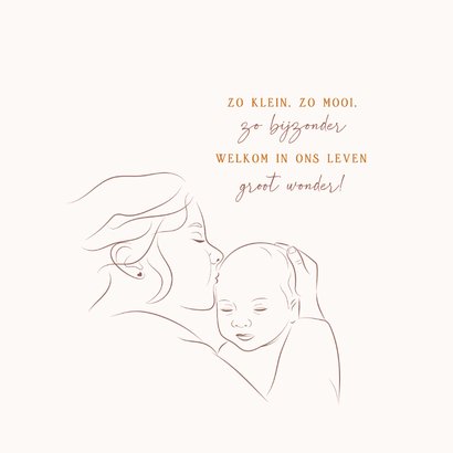 Geboortekaartje liefdevolle lijntekening moeder met baby 2