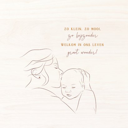 Geboortekaartje liefdevolle lijntekening moeder met baby 2