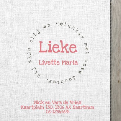 Geboortekaartje Lieke- hout design 3