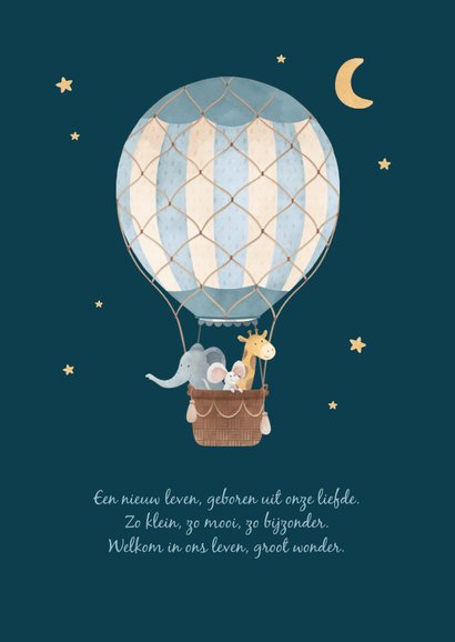 Geboortekaartje luchtballon dieren vintage sterren maan 2
