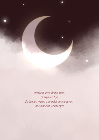 Geboortekaartje maan tussen wolken en sterren rood 2