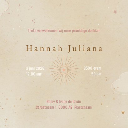 Geboortekaartje maan wolkjes sterren 3