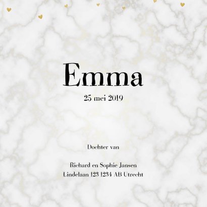 Geboortekaartje marmer met gouden hartjes 3