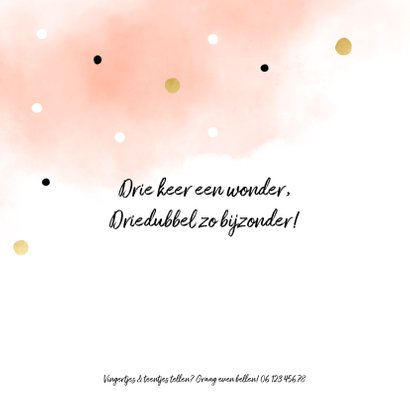 Geboortekaartje meerling met confetti en waterverf zalm 2