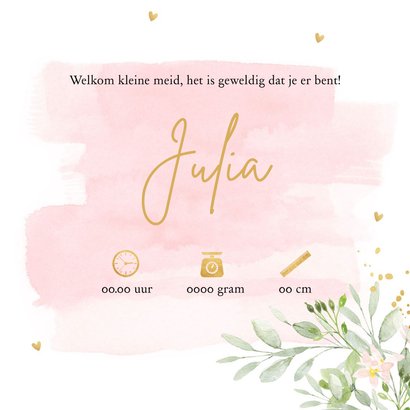 Geboortekaartje meisje bloemen watercolour roze botanisch 3