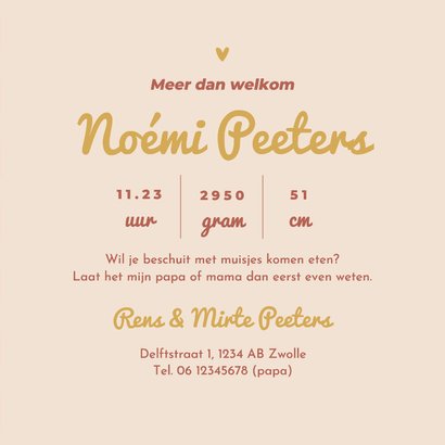 Geboortekaartje meisje blokjes ruitjes beige modern 3