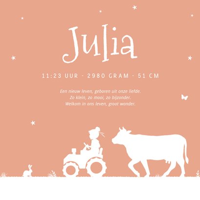 Geboortekaartje meisje boerderij tractor dieren silhouet 3
