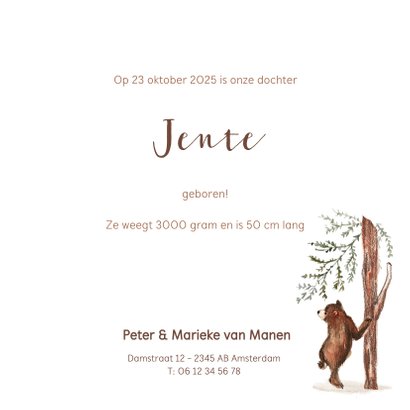 Geboortekaartje meisje bruine beren hartjes 3
