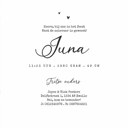 Geboortekaartje meisje dieren ooievaar hartjes 3