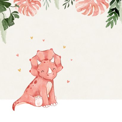 Geboortekaartje meisje dino triceratops meisje hartjes 2